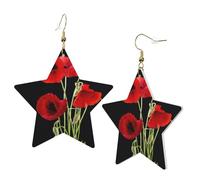 1 paire de boucles d'oreilles en cuir pour femme avec imprimé fleur rouge - Crochets de boucles d'oreilles adaptées pour les fêtes au quotidien, taille unique