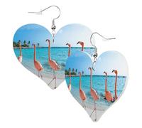 1 paire de boucles d'oreilles en cuir pour femme avec motif flamant rose sur la plage - Crochets de boucles d'oreilles en cuir - Convient pour les fêtes au quotidien, taille unique