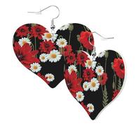 1 paire de boucles d'oreilles en cuir pour femme avec motif fleurs rouges et marguerites blanches, adaptées pour les fêtes au quotidien, taille unique