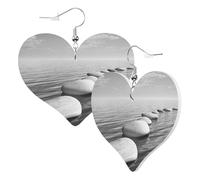 1 paire de boucles d'oreilles en cuir pour femme avec pierres zen grises imprimées d'images - Crochets de boucles d'oreilles en cuir - Convient pour les fêtes et le quotidien, taille unique