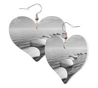 1 paire de boucles d'oreilles en cuir pour femme avec pierres zen grises imprimées d'images - Crochets de boucles d'oreilles en cuir - Convient pour les fêtes et le quotidien, taille unique