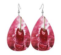 1 paire de boucles d'oreilles en cuir pour femme en forme de goutte d'eau avec crochets pour femme - Motif cerises rouges - Convient pour les fêtes au quotidien, Waterdrop Leather Earring