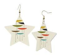 1 paire de boucles d'oreilles en cuir pour femme - Impression moderne du milieu du siècle - Crochets de boucles d'oreilles - Convient pour les fêtes et le quotidien, taille unique