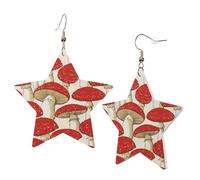 1 paire de boucles d'oreilles en cuir pour femme - Motif champignon rouge et blanc - Crochets de boucles d'oreilles - Convient pour les fêtes au quotidien, taille unique