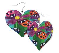 1 paire de boucles d'oreilles en cuir pour femme - Motif coccinelle colorée - Convient pour une fête ou un usage quotidien, taille unique