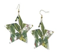 1 paire de boucles d'oreilles en cuir pour femme - Motif fleurs tropicales et feuilles - Avec crochets - Convient pour une fête ou un usage quotidien, taille unique