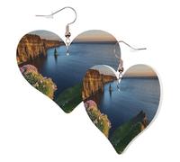 1 paire de boucles d'oreilles en cuir pour femme, motif Irlande, extérieur, comté de Clare The Cliffs, crochets de boucles d'oreilles en cuir pour fête, usage quotidien, taille unique