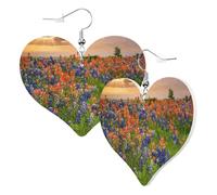 1 paire de boucles d'oreilles en cuir pour femme - Motif paysage du Texas Bluebonnets - Convient pour les fêtes au quotidien, taille unique