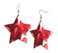 1 paire de boucles d'oreilles en cuir pour femme - Motif pétales de rose et rouge - Crochets de boucles d'oreilles - Convient pour une fête ou un usage quotidien, taille unique