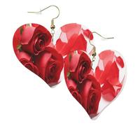 1 paire de boucles d'oreilles en cuir pour femme - Motif pétales roses et rouges - Crochets de boucles d'oreilles en cuir - Convient pour une fête ou un usage quotidien, taille unique