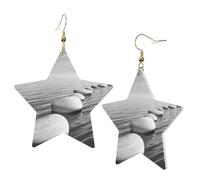 1 paire de boucles d'oreilles en cuir pour femme - Pierres zen grises - Impression d'images - Crochets de boucles d'oreilles - Convient pour les fêtes et le quotidien, taille unique