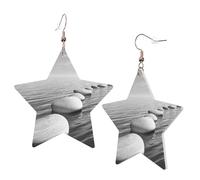 1 paire de boucles d'oreilles en cuir pour femme - Pierres zen grises - Impression d'images - Crochets de boucles d'oreilles - Convient pour les fêtes et le quotidien, taille unique