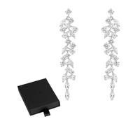 1 paire de boucles d'oreilles en diamant pour femme, boucles d'oreilles étincelantes, boucles d'oreilles avec pompons en strass, boucles d'oreilles de mariage (argenté), Cristal et aiguille en argent