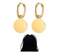 1 paire de boucles d'oreilles en forme de disque avec 1 sac de rangement noir, créoles dorées pour femme, boucles d'oreilles pendantes, boucles d'oreilles dorées, adaptées pour les femmes, tendance