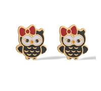 1 paire de boucles d'oreilles en forme de hibou rose/noir/blanc en forme d'huile pour femme, couleur dorée en acier inoxydable, Pierre