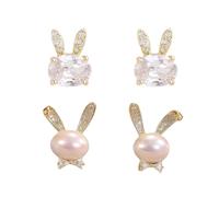 1 paire de boucles d'oreilles en forme de lapin doré, boucles d'oreilles de Pâques avec perles, jolis bijoux cadeau pour femmes, garçons, filles, Pâques, anniversaire, tous les jours