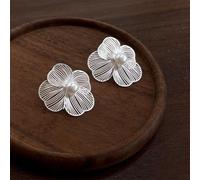 1 paire de boucles d'oreilles en perles florales d'inspiration vintage, fabriquées à la main en argent 925, motif floral dimensionnel élégant, événements formels et vêtements de mariage (G)
