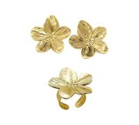 1 Paire De Boucles D'Oreilles Fleurs Et 1 Bague Fleur, Bijoux Vintage, Élégantes, Bague Ouverte, Fantaisie Pour Femme
