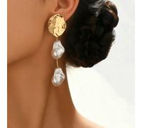 1 paire de boucles d'oreilles longues élégantes de style baroque avec perles fausses, boucles d'oreilles vintage personnalisées, cadeau pour la famille et les amis Taille UniqueAlliage de fer