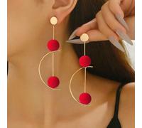 1 paire de boucles d'oreilles longues polyvalentes de style rétro minimaliste, avec un design géométrique à demi-cercle rotatif et un pendentif à boule rouge. Convient pour un port quotidien, les fest