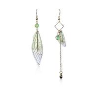 1 paire de boucles d'oreilles papillon asymétriques, pendantes avec crochets en forme de libellule, accessoires de décoration d'oreille (vert), 8 * 1,6, 9,8 * 1,4 cm, Acier allié