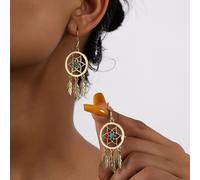 1 paire de boucles d'oreilles pendantes avec attrape-rêves et franges à feuilles de style rétro, convient pour le port quotidien des femmes Taille UniqueAlliage de zinc
