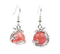 1 paire de boucles d'oreilles pendantes avec perles rondes en opale et dragon, Pierre