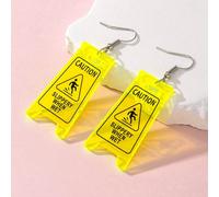 1 paire de boucles d'oreilles pendantes avec un design de panneau d'avertissement "Attention sol mouillé" amusant Taille UniqueLettresABS