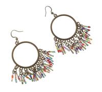 1 Paire De Boucles D'Oreilles Pendantes Colorées Dégradées Style Hippie À Franges En Perles En Alliage Vert
