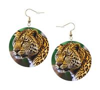 1 paire de boucles d'oreilles pendantes en cuir avec imprimé léopard jaune pour femme et fille