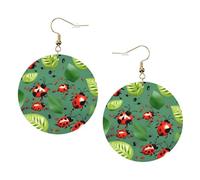 1 paire de boucles d'oreilles pendantes en cuir avec motif feuilles et coccinelles - Légères et imprimées - Bijoux cadeaux pour femmes et filles