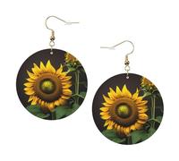1 paire de boucles d'oreilles pendantes en cuir avec motif tournesols dans les mauvaises herbes pour femmes et filles