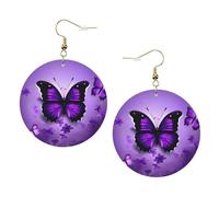 1 paire de boucles d'oreilles pendantes en cuir avec papillons violets pour femmes et filles