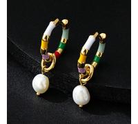 1 paire de boucles d'oreilles pendantes en perle d'eau douce naturelle baroque, boucles d'oreilles en émail à nœud de bambou pour femmes, design unique pour fête et carnaval Taille UniquePerle de cult