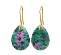 1 paire de boucles d'oreilles pendantes en pierre naturelle pour femme en forme de larme - Obsidienne noire - Améthyste - Quartz rose - Couleur or
