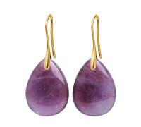 1 paire de boucles d'oreilles pendantes en pierre naturelle pour femme en forme de larme - Obsidienne noire - Améthyste - Quartz rose - Couleur or