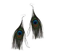 1 paire de boucles d'oreilles pendantes en plumes de paon multicolores