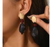 1 paire de boucles d'oreilles pendantes en résine avec motifs géométriques irréguliers, ondulés, faux jade, fleurs multicolores, grain de bois, lavis d'encre, avec un cœur doré, un bloc de résine flor