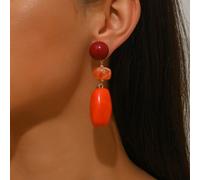1 paire de boucles d'oreilles pendantes en résine avec motifs géométriques irréguliers, ondulés, faux jade, fleurs multicolores, grain de bois, lavis d'encre, avec un cœur doré, un bloc de résine flor