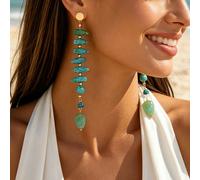 1 paire de boucles d'oreilles pendantes longues et fines en résine avec pendentif en forme de larme en faux turquoise plaqué or, style minimaliste de luxe pour vacances, polyvalentes pour tous les jou