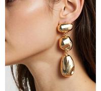 1 paire de boucles d'oreilles pendantes longues minimalistes et polyvalentes avec pendentif géométrique asymétrique texturé en métal mélangé brillant. Bijoux de fête et de tous les jours pour femmes T