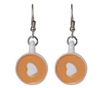 1 paire de boucles d'oreilles pendantes mignonnes, cœur plat dans une tasse de café, boucles d'oreilles alimentaires pour femmes, bijoux créatifs faits à la main, cadeaux à la mode