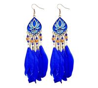 1 paire de boucles d'oreilles pour femme avec plumes synthétiques, vintage, longues gouttes, design en alliage tendance pour un usage quotidien, taille unique, Alliage de zinc, Pas de gemme