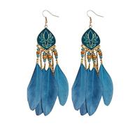 1 paire de boucles d'oreilles pour femme avec plumes synthétiques, vintage, longues gouttes, design en alliage tendance pour un usage quotidien, taille unique, Alliage de zinc, Pas de gemme