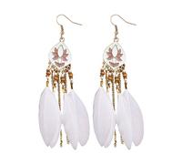 1 paire de boucles d'oreilles pour femme avec plumes synthétiques, vintage, longues gouttes, design en alliage tendance pour un usage quotidien, taille unique, Alliage de zinc, Pas de gemme
