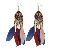 1 paire de boucles d'oreilles pour femme avec plumes synthétiques, vintage, longues gouttes, design en alliage tendance pour un usage quotidien, taille unique, Alliage de zinc, Pas de gemme