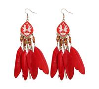 1 paire de boucles d'oreilles pour femme avec plumes synthétiques, vintage, longues gouttes, design en alliage tendance pour un usage quotidien, taille unique, Alliage de zinc, Pas de gemme