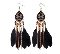 1 paire de boucles d'oreilles pour femme avec plumes synthétiques, vintage, longues gouttes, design en alliage tendance pour un usage quotidien, taille unique, Alliage de zinc, Pas de gemme