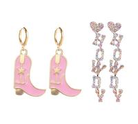 1 paire de boucles d'oreilles pour filles, 1 paire de porte-clés en forme de bottes de cowboy, boucles d'oreilles amusantes, longues boucles d'oreilles avec lettres, accessoires de vêtements en denim,