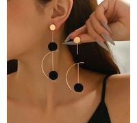 1 paire de boucles d'oreilles rétro minimalistes polyvalentes et créatives avec pendentif boule noire en forme de demi-cercle géométrique rotatif. Convient pour le port quotidien, les festivals, les f
